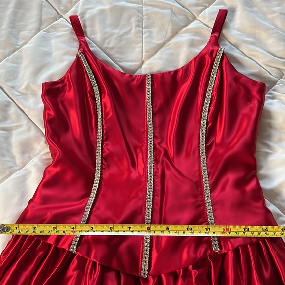 Vintage Fiery Red Corset Formal Ball Gown  Rhinestones Embellished Bodice Small - Picture 10 of 15